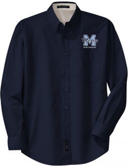 Mens L/S Dress Shirt, Navy/Light Stone